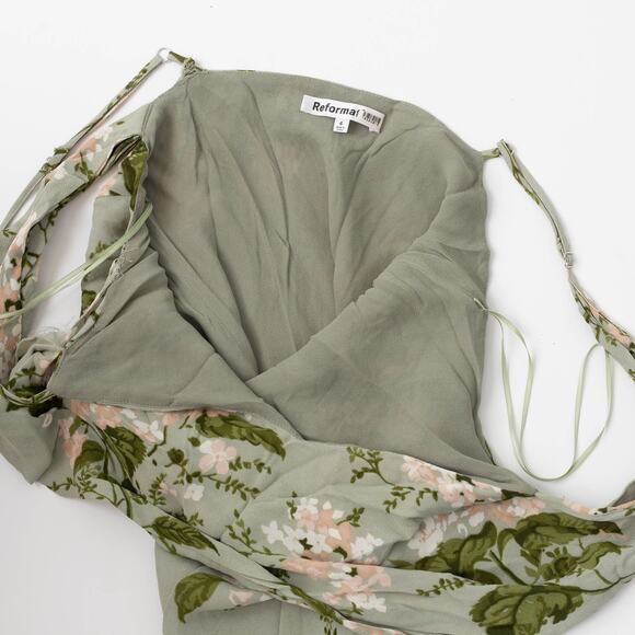 Reformation Green Floral Chiffon Reya Dress - Picture 7 of 11
